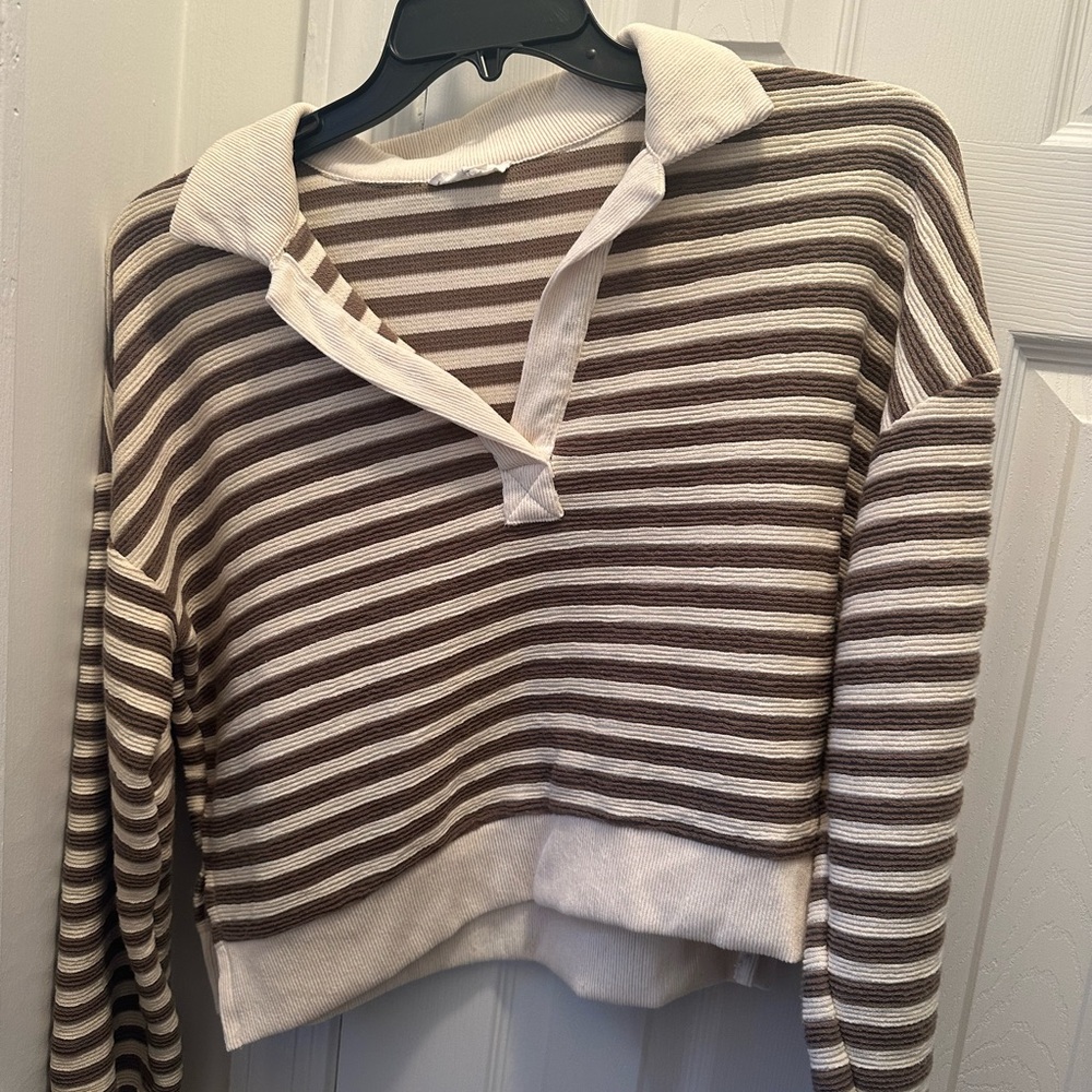 Blu Pepper Brown and Cream Striped Sweater